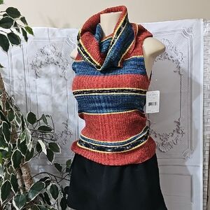Free People NWT Carly Striped Multicolor Cowl Neck Sweater Large